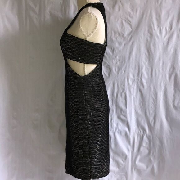 ELLIATT- Black Netting Over Metallic Silver Lining Dress, Cut Out Sides, Size M - Picture 6 of 14